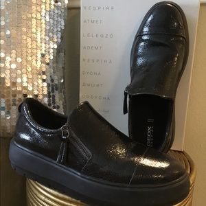 GEOX Respira Black Patent Leather Slip On Sneakers